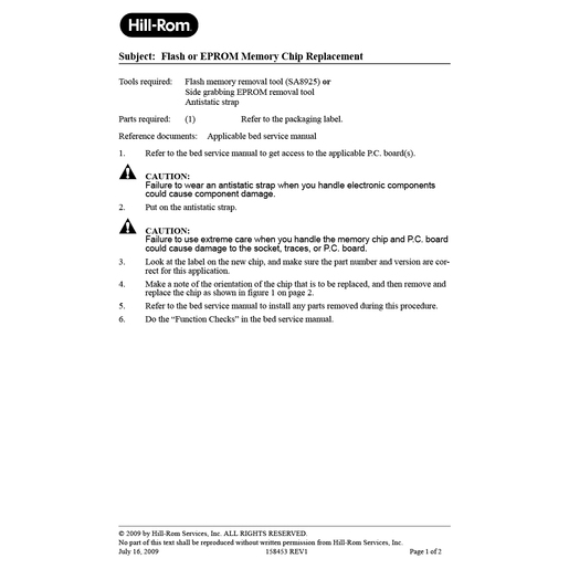 Instruction Sheet, Flash/Eprom Mem Chip Replacement