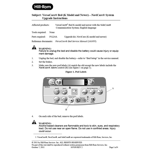 Instruction Sheet,VersaCare Bed Navicare Upgrade (K+)