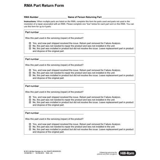 DS, Rma Part Return Form