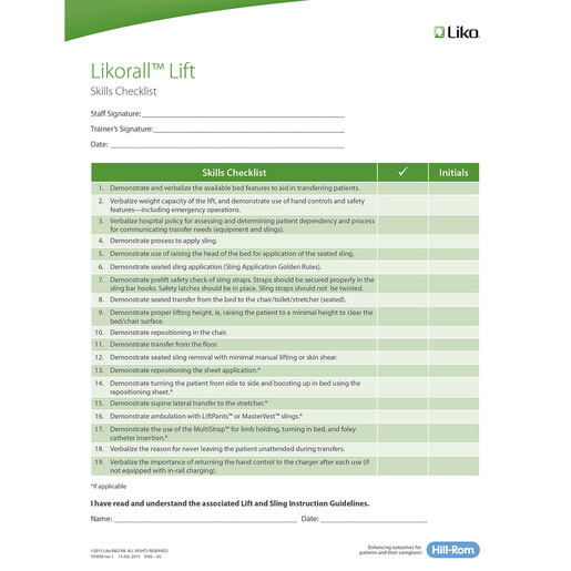 Liko All Lift Skills Checklist